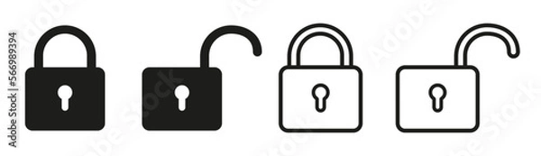Obraz Lock icon collection. Locked and unlocked black line icon set. Flat security symbol. Vector illustration.