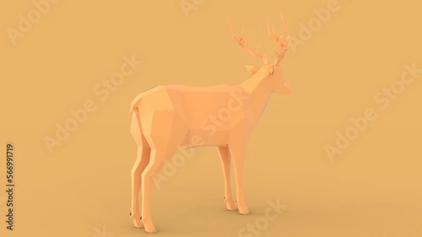 Fototapeta Paper pepakura origami low poly style wild deer symbol model stand alone ready to use with text back isometric view camera 3d rendering image