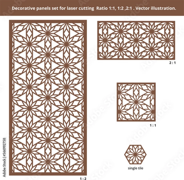 Fototapeta Decorative panel for laser cutting. Geometric pattern. Laser cut panel.