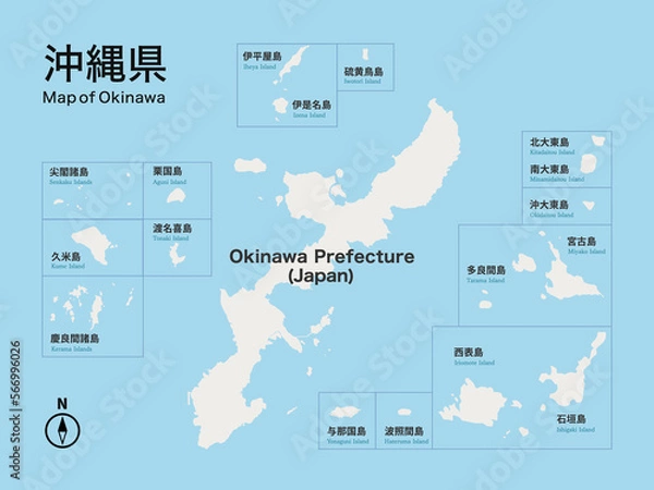 Obraz 沖縄県の地図イラスト