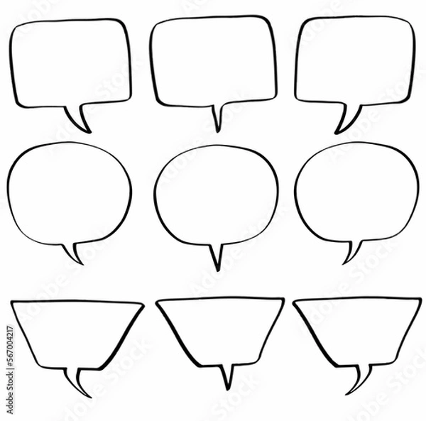 Fototapeta set hand drawn doodle of speech bubbles.  talk, set, chat, icon, cloud, communication, cartoon, speak, illustration, dialog, balloon, sign, comic, message. vector design illustration