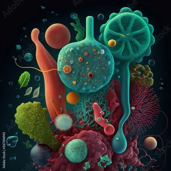 Fototapeta A close up shot of bacteria and virus cells.
