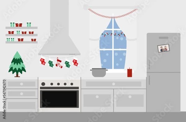 Fototapeta simple vector illustration gray kitchen