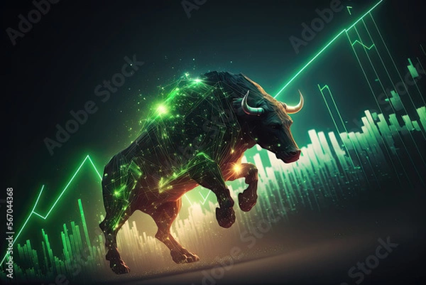 Obraz Bull stock market trading investment stick graph. Finance and economy concept. Generative AI