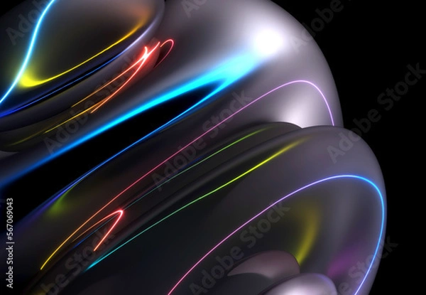 Fototapeta 3d render abstract art with part of surreal mystic alien ball or sphere sculpture in curve wavy organic lines forms in translucent glass material with laser plasma neon purple lines forms