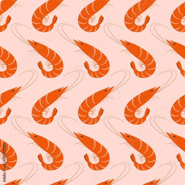 Fototapeta Seamless pattern with shrimp on a pink background