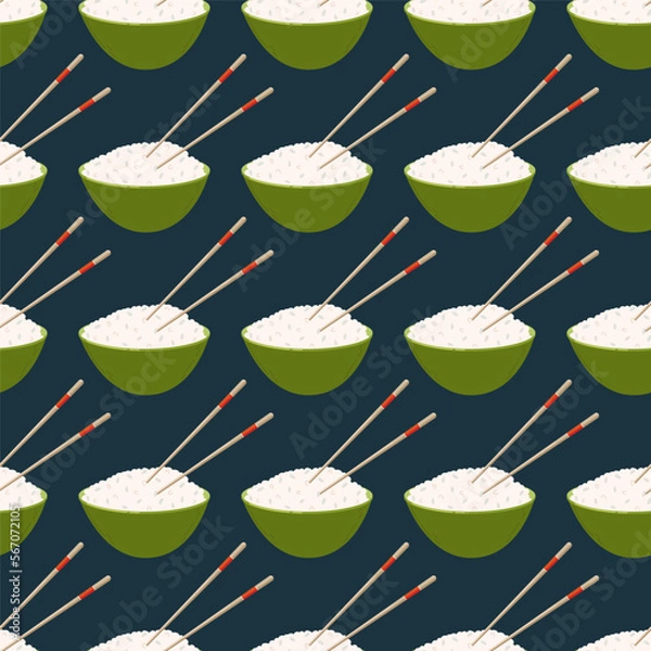 Fototapeta Seamless repeat pattern of rice bowl with chopsticks