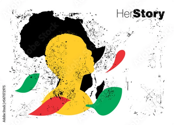 Fototapeta An abstract vector representation with the text HerStory for Black History Month on an isolated white background