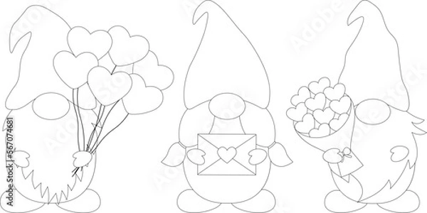 Obraz Valentine's day Gnomes coloring vector illustration