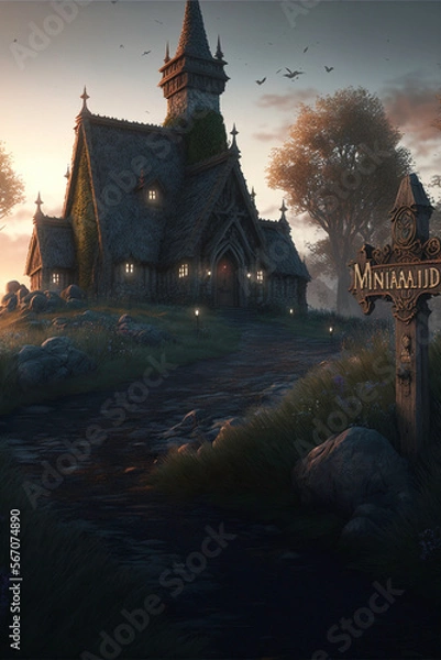 Fototapeta Medieval urban landscape Created with generative AI tools