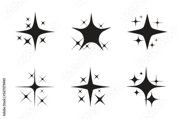 Fototapeta Black sparkles symbols vector. The set of original vector stars sparkle icon. Bright firework, decoration twinkle, shiny flash. stars and bursts collection. Vector