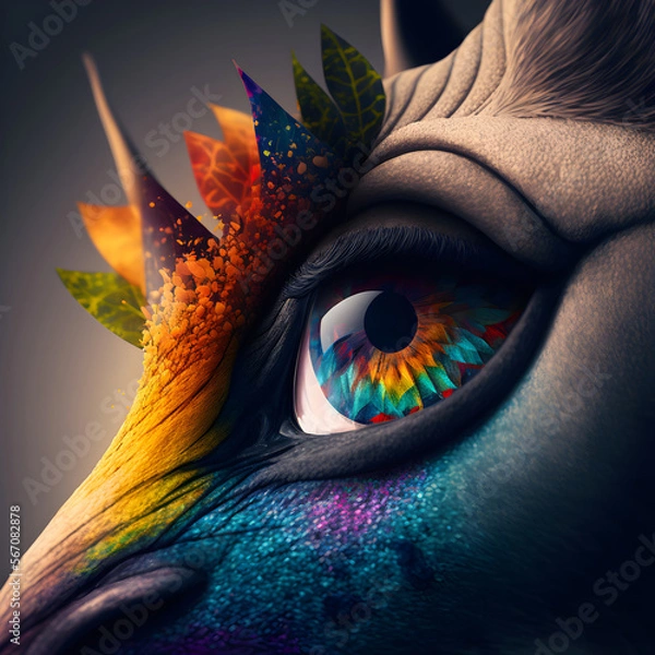 Fototapeta Animal With Rainbow Eyes, My AI Générative Exploration of Art with Beautiful Animals & Colorful Eyes with Rainbow Effect