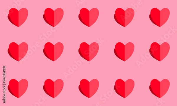 Fototapeta red and pink hearts vector background banner backdrop wallpaper card chocolate cookie shadow regular evenly placed pattern cute valentine's day valentine