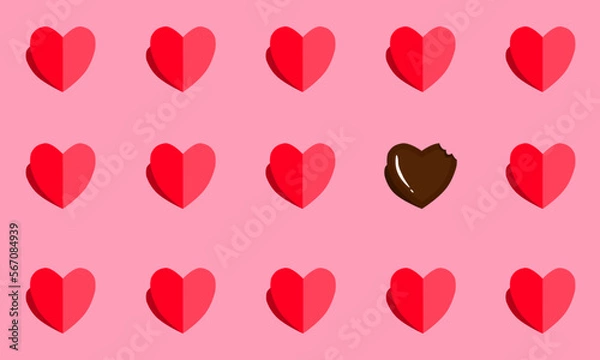 Fototapeta red and pink hearts vector background banner backdrop wallpaper card chocolate cookie shadow regular evenly placed pattern cute valentine's day valentine