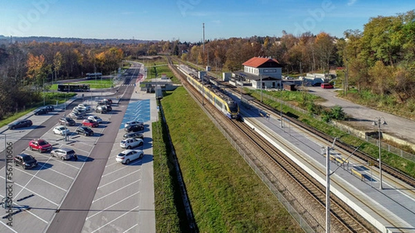 Fototapeta Kraków-Swoszowice station with P+R parking lot with train and buses