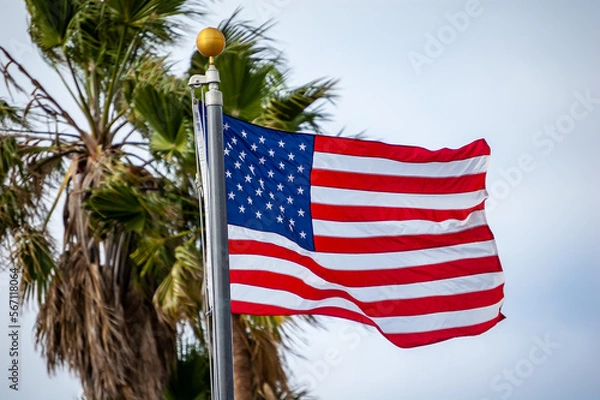 Obraz American Flag against Palm Trees