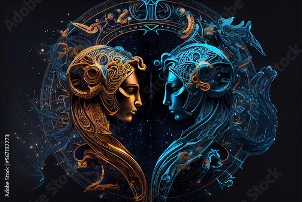 Obraz Gemini Zodiac Sign astrological constellation twins. Horoscope sign gemini. Ai generated illustration.