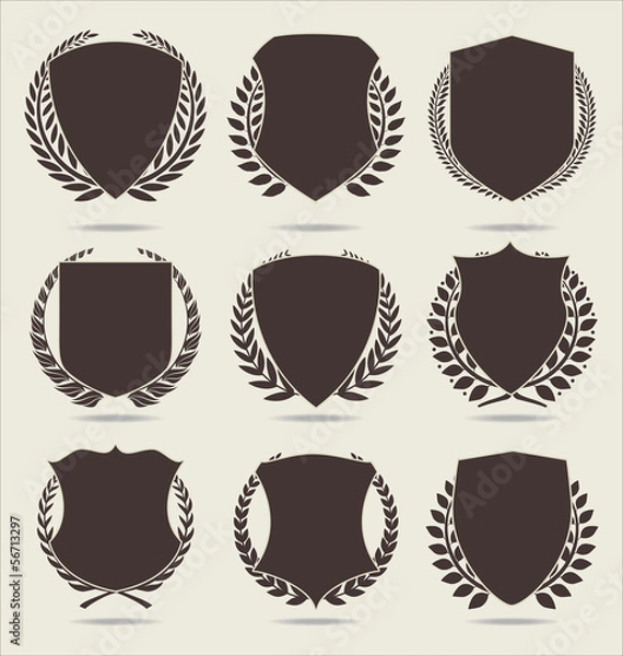 Fototapeta medieval shields and laurel wreath collection