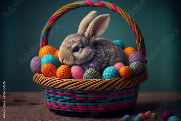 Fototapeta Easter Bunny and Easter Eggs. AI generated