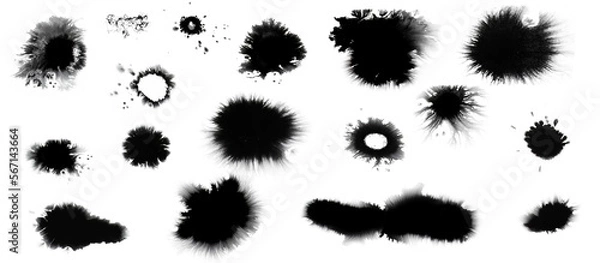 Obraz Collection of small and large black dried ink spots or inkblots