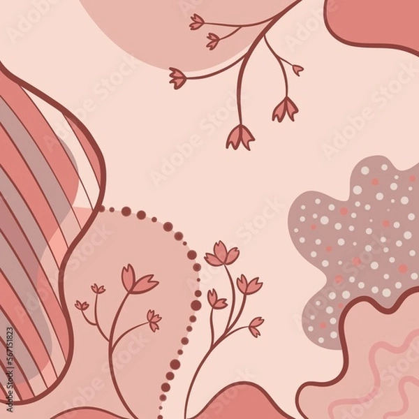 Obraz Nature in earth colors, pale colors, flowers and modern figures, minimalism