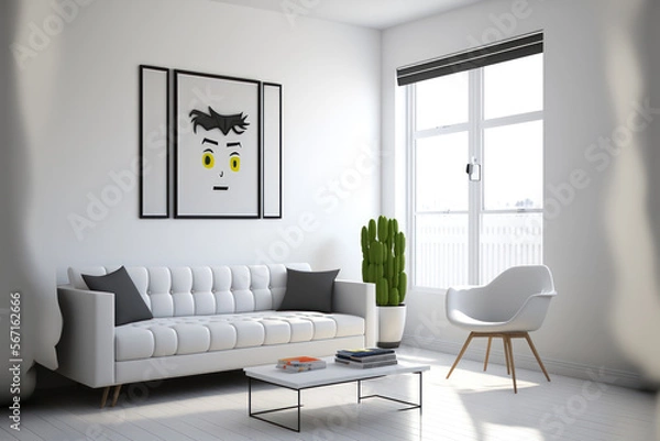 Fototapeta Minimal white living room. Generative AI