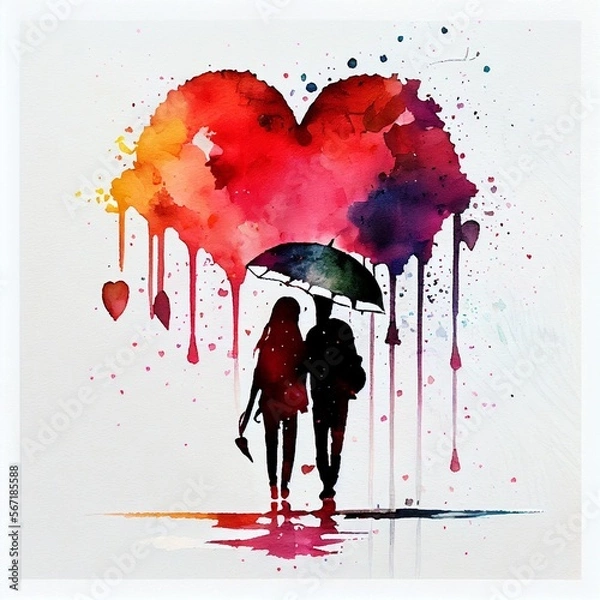 Fototapeta Watercolor valentine's day concept, generative ai