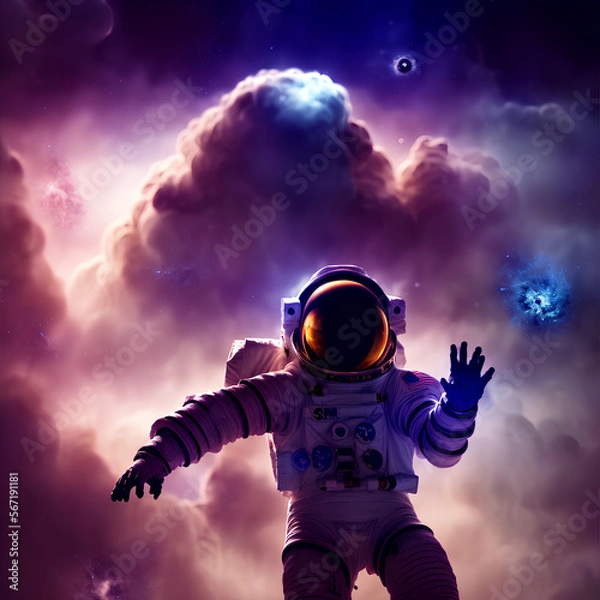 Fototapeta astronaut in space with smoke background and glitter