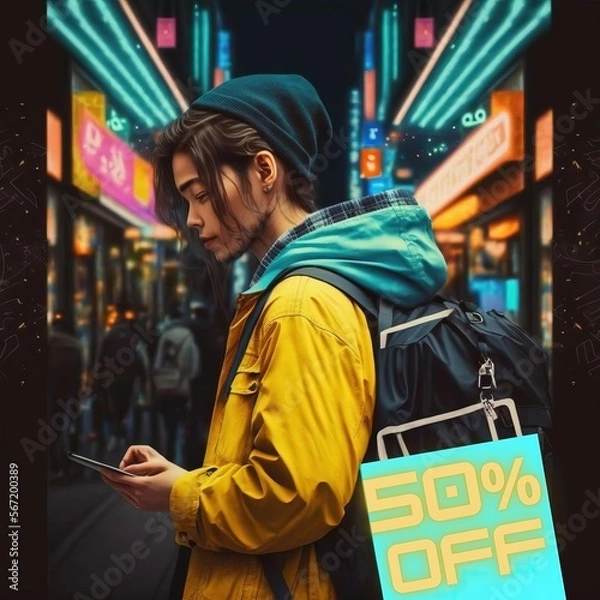 Fototapeta 50% off, 50%, off, promotion, sales, 1:1, generated by ai