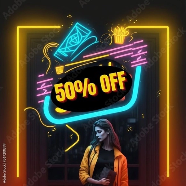 Fototapeta 50% off, 50%, off, promotion, sales, 1:1, generated by ai