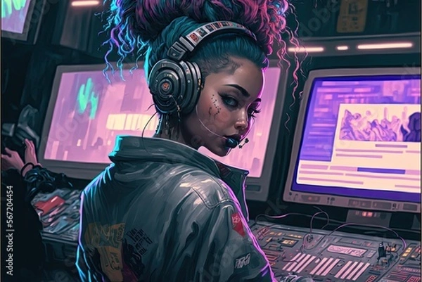 Fototapeta Illustration of a metaverse dj in action - Created with generative ai