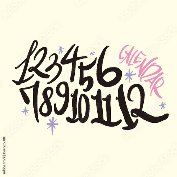 Obraz handwritten numbers calendar calligraphy 1 to 12