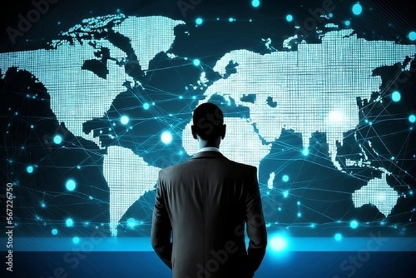 Obraz Businessman looking at global structure customer network technology