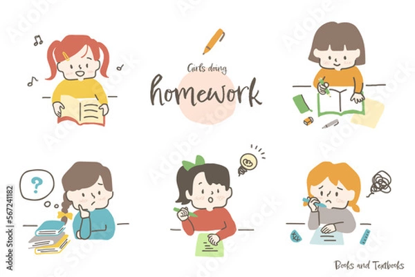 Obraz 宿題をする女の子