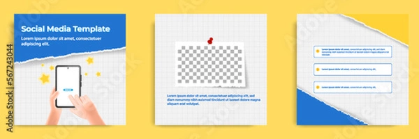Fototapeta Social media carousel post banner layout for tips, did you know, podcast, motivation, self-development, product, service knowledge template. Torn paper design element and texture.
