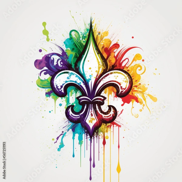Obraz Fleur-de-lis logo. saints. Mardi Gras Carnival Rainbow. Generative AI