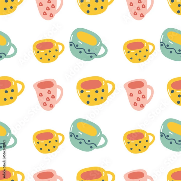 Fototapeta Vector seamless pattern with cups