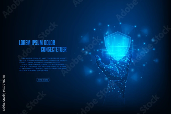 Obraz Vector pointing wireframe hand technology with concept cyber security. Futuristic technology abstract background.
