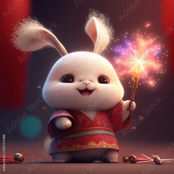 Obraz cute bunny, chinese new year 2023, generative AI