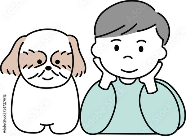 Fototapeta シーズーと肘をついている男の子