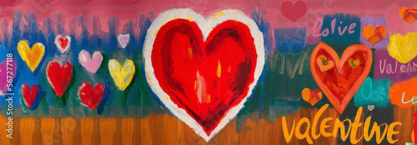 Obraz valentines day oil painting red and yellow 
tulips Generative AI