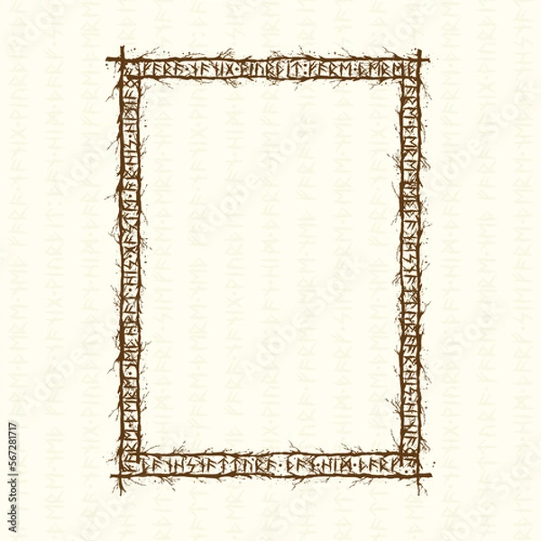 Fototapeta Tree branch runes rectangle frame
