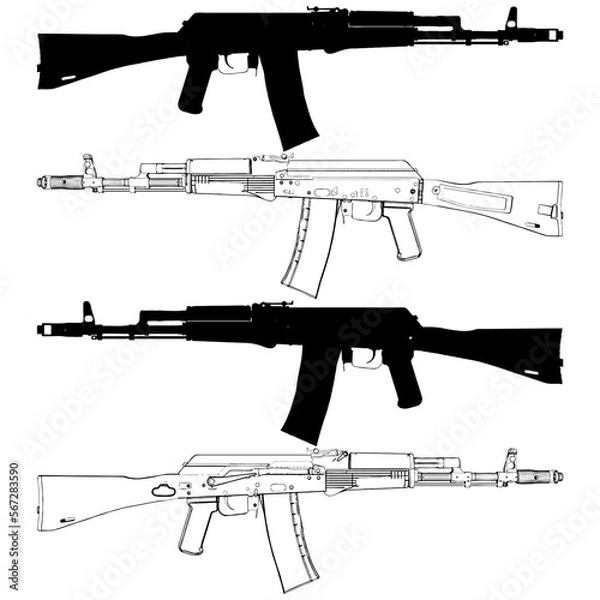 Fototapeta Assault Rifle Vector. Automatic Gun fire rifle with silhouette included. A vector illustration of an assault rifle.