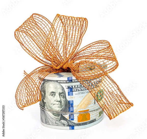 Obraz United States 100 dollar notes with gift ribbon