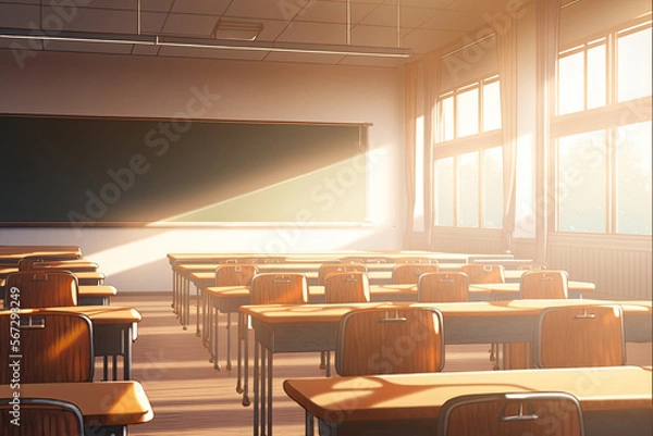 Fototapeta 誰もいない学校の教室、卒業, Generative AI