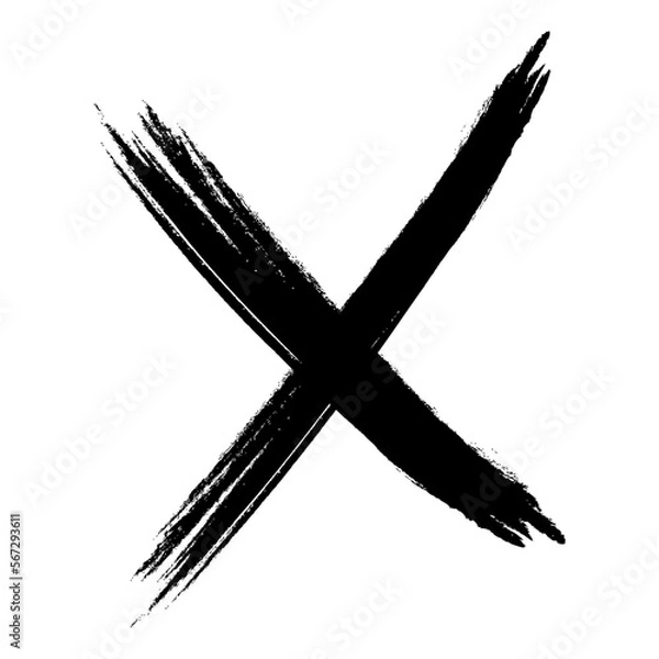 Fototapeta Crossed brush stroke. X black mark. Cross sign graphic symbol. Vector illustration isolated on white background.