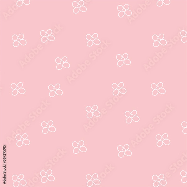 Fototapeta Vector seamless pattern with white flowers in cartoon style on pink background. For textiles, wallpapers, wrapping paper, backgrounds 