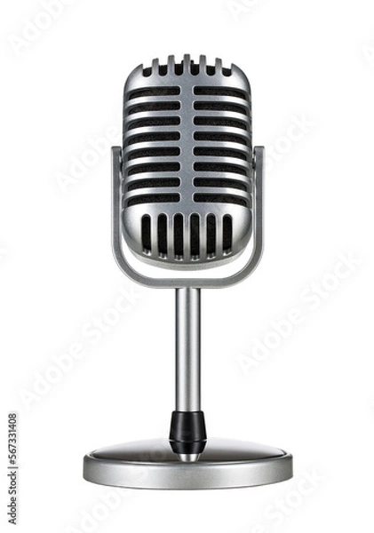 Obraz Wycięty mikrofon srebrny w stylu vintage, bez tła