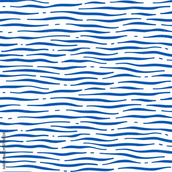 Obraz Vector seamless wavy blue monochrome pattern. Abstract linear waves on the water