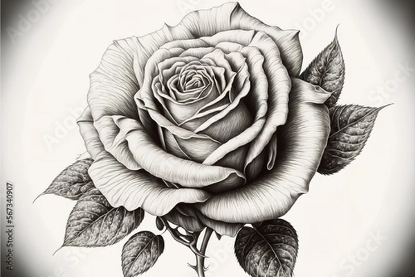 Fototapeta Line drawing of a beautiful rose flower detail Generative AI